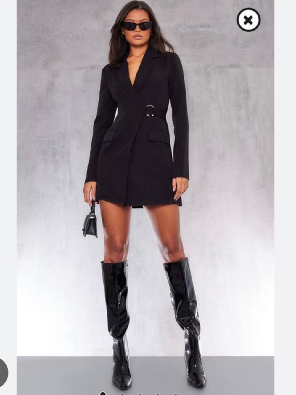 PrettyLittleThing Black Ring Detail Wrap Blazer Dress